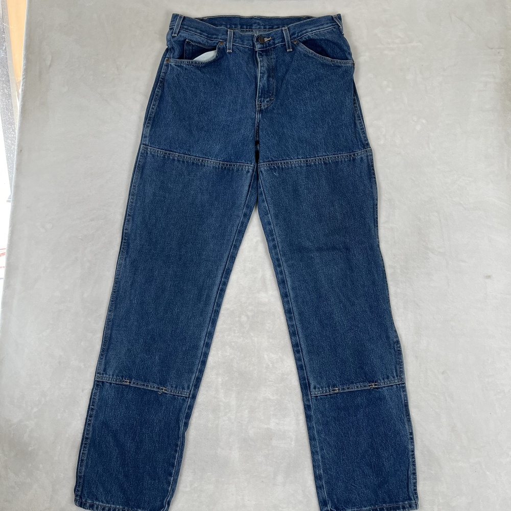 Dickies Double Knee Jeans Mens 32x36 Blue Relaxed Straight Work Denim Med Wash